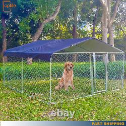 Large Pet Dog Run House Kennel Cage Enclosure Outdoor Backyard Metal Fence &Roof