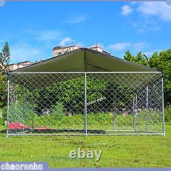 Large Pet Dog Run House Kennel Cage Enclosure Outdoor Backyard Metal Fence +Roof