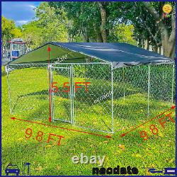 Metal Dog Kennel Outdoor Playpen with Roof Water-Resistant Cover 9.8 x 9.8 x 5.5ft