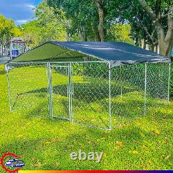 Metal Dog Kennel Outdoor Run House Crate Cage Pet Shelter Watprofoof Cover Roof