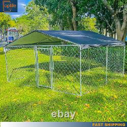 New 10'x10' Metal Fences Outdoor Large Dog Kennel Cage Pet Pen Run House WithCover