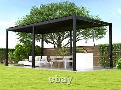 Outdoor 10x19FT Louvered Pergola withAdjustable Roof and Gutter, Aluminum Frame