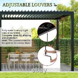 Outdoor 10x19FT Louvered Pergola withAdjustable Roof and Gutter, Aluminum Frame