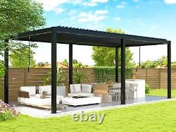 Outdoor 10x19FT Louvered Pergola withAdjustable Roof and Gutter, Aluminum Frame