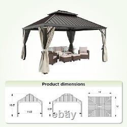 Outdoor Hardtop Gazebo Double Roof Galvanized Steel Frame with Netting Curtain