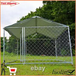 Outdoor Metal Dog Kennel Pet Playpen Exercise Play Fence Cage with Gate Roof Cover