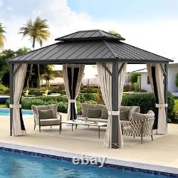 Outdoor Metal Gazebo Canopy, 10X12 Galvanized Steel Double Roof Gazebo Pavilion w