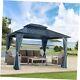 Outdoor Patio Hardtop Gazebo, Galvanized Double Roof Canopy With 10x12ft Black