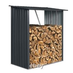 Outdoor Steel Firewood Rack Open Wood Shed with Sloped Roof for Firewood Storage