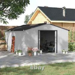 Outdoor Storage Garden Shed, Rust Resistant Galvanized Steel 10x12ft, Lt Gray