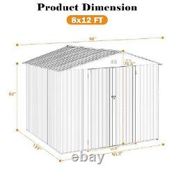 Outdoor Storage Shed 8x12'Galvanized Steel Structure Backyard Garden Tools