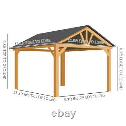 Outdoor Wood Gazebo Hardtop Wooden Frame 11x13 Feet Metal Roof Permanent Pergola