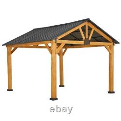 Outdoor Wood Gazebo Hardtop Wooden Frame 11x13 Feet Metal Roof Permanent Pergola