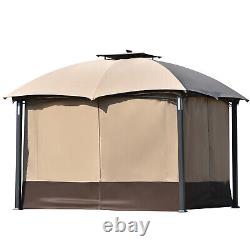 Outdoors 10ft x 12ft Gazebo Canopy with Double Vents & LED Lights for Backyard