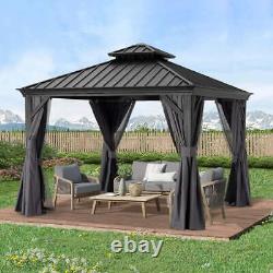 Premium 10x10 Metal Hardtop Pavilion Galvanized Steel Frame, Netting, Curtains