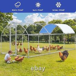 Round Roof Chicken Coop Hen 19.7' X 9.8'X 6.4' Poultry Galvanized Walk in Cage