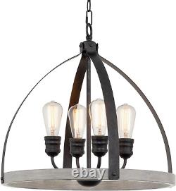 Selma 20 4-Light Farmhouse Pendant Light, Gray Oak Wood Style + Galvanized Blac