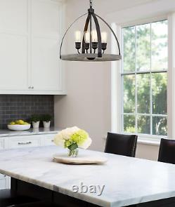 Selma 20 4-Light Farmhouse Pendant Light, Gray Oak Wood Style + Galvanized Blac