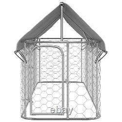 Tidyard with Roof and Door Galvanized Steel Fence Playpen House Metal Q3N1