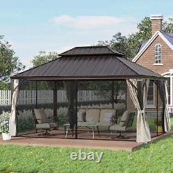 12'X16' Gazebo d'extérieur avec toit en acier galvanisé et rideaux