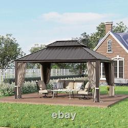 12'X16' Gazebo d'extérieur avec toit en acier galvanisé et rideaux