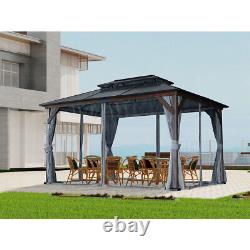 12'x16' Gazebo à toit rigide avec double toit en métal galvanisé - Robuste et résistant