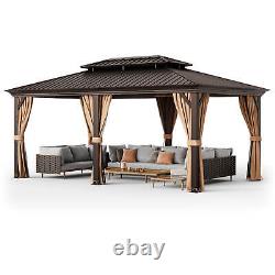 12' x 20' Gazebo à toit double en dur avec rideaux en filet de toit en acier galvanisé