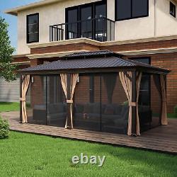 12' x 20' Gazebo à toit double en dur avec rideaux en filet de toit en acier galvanisé