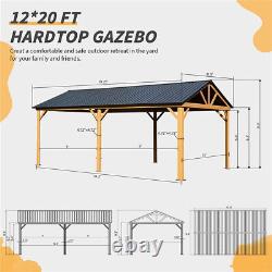 12x20ft Gazebo à toit en pignon en acier galvanisé avec cadre en aluminium