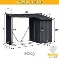 2-en-1 Étagère de bois de chauffage en acier pour l'extérieur et abri de jardin en métal avec toit en pente imperméable.