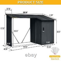 2-en-1 Étagère de bois de chauffage en acier pour l'extérieur et abri de jardin en métal avec toit en pente imperméable.