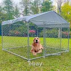 6,56' x 6,56' Chenil pour chien en plein air en métal avec clôture en maillons de chaîne et toit.