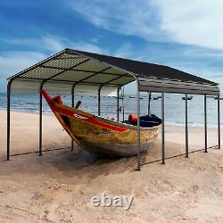 Abri d'auto en métal de 12x20 pieds avec toit et structure en métal galvanisé pour bateau de pêche.