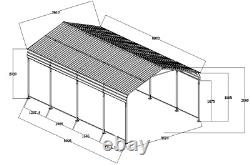 Abri d'auto en métal de 12x20 pieds avec toit et structure en métal galvanisé pour bateau de pêche.