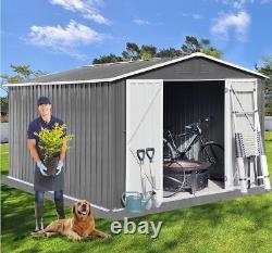Abri de jardin en acier galvanisé de 10x8 pi, kit de cabane de jardin en métal avec double