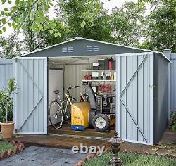 Abri de jardin en acier galvanisé de 10x8 pi, kit de cabane de jardin en métal avec double