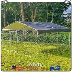 Abri de jardin pour chien de grande taille, clôture de course de 10 pieds sur 10 pieds avec toit couvrant pour la cage, enclos de jeu dans la cour.