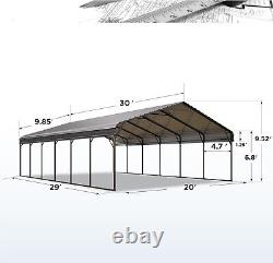 Abri de voiture extérieur en métal robuste de 20' x 30' avec parois latérales