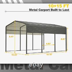 Abri de voiture extérieur robuste de 10x15ft avec toit en métal galvanisé