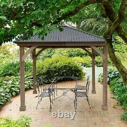 Aoodor 10 x 10 ft. Gazebo extérieur en bois massif avec toit en métal dur