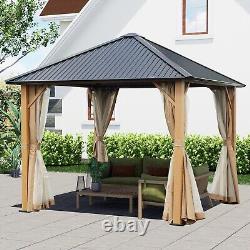 Aoodor 10x10ft. Gazebo Dur en Aluminium avec Motif Bois avec Rideaux et Filet