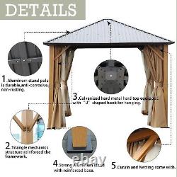 Aoodor 10x10ft. Gazebo Dur en Aluminium avec Motif Bois avec Rideaux et Filet