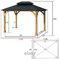 Aoodor 12 x 10 ft. Gazebo extérieur en bois massif avec toit rigide à deux niveaux