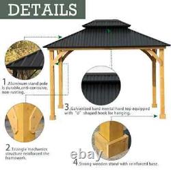 Aoodor 12 x 10 ft. Gazebo extérieur en bois massif avec toit rigide à deux niveaux