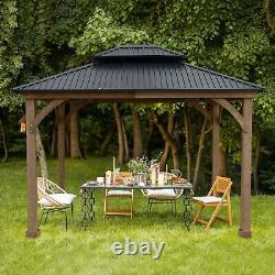 Aoodor 12 x 10 pi. Gazebo extérieur en bois massif avec toit rigide à deux niveaux