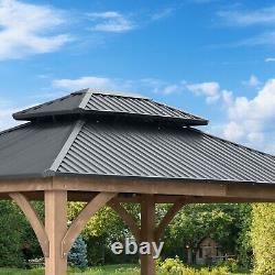 Aoodor 12 x 10 pi. Gazebo extérieur en bois massif avec toit rigide à deux niveaux