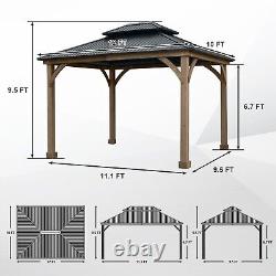 Aoodor 12 x 10 pi. Gazebo extérieur en bois massif avec toit rigide à deux niveaux