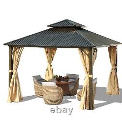 Aoodor 12 x 12ft Gazebo à double toit rigide en aluminium avec moustiquaire