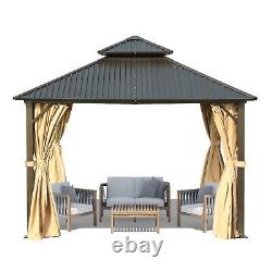 Aoodor 12 x 12ft Gazebo à double toit rigide en aluminium avec moustiquaire