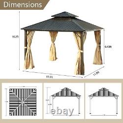 Aoodor 12 x 12ft Gazebo à double toit rigide en aluminium avec moustiquaire